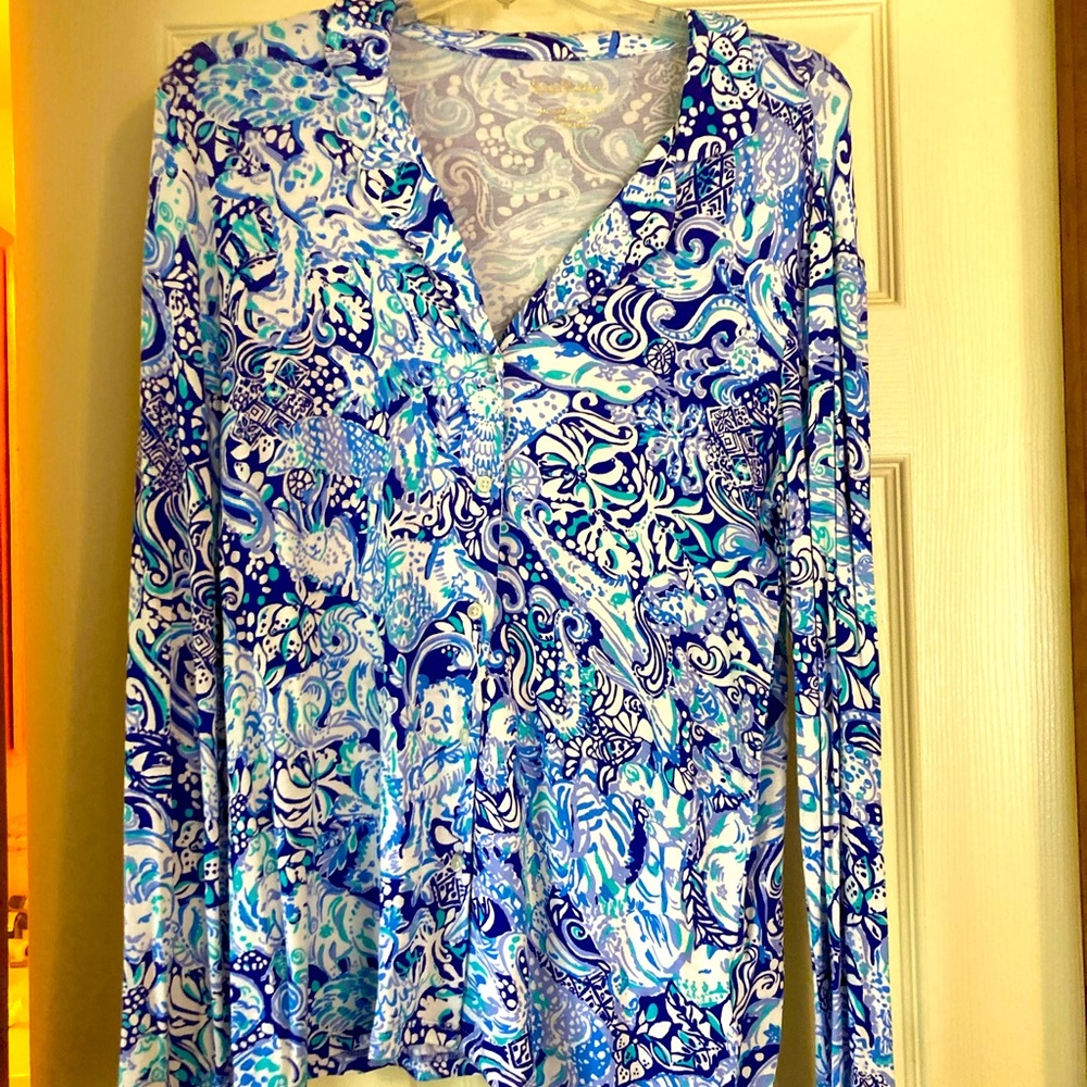 Lilly Lily Pulitzer Ruffle PJ Button Up Top Small 000097